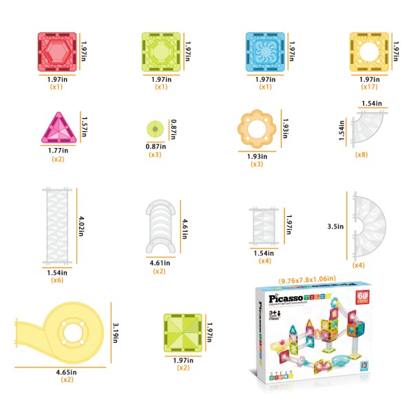 Фото - Магнитный конструктор Picasso Tiles MINI DIAMOND MARBLE RUN TRACK SET на 60 деталей (28299)