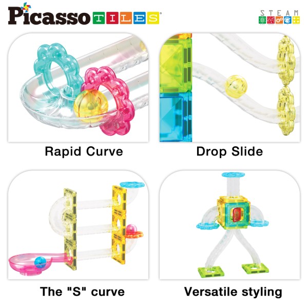 Фото - Магнитный конструктор Picasso Tiles MINI DIAMOND MARBLE RUN TRACK SET на 60 деталей (28299)