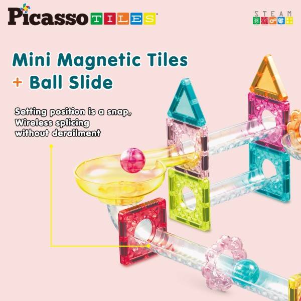 Фото - Магнитный конструктор Picasso Tiles MINI DIAMOND MARBLE RUN TRACK SET на 60 деталей (28299)