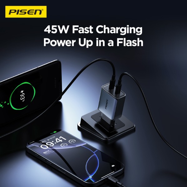 Фото - Мережевий зарядний пристрій Pisen BOLT Utility 45W 2-Port GaN Fast Charger(EU) (TP-C65)