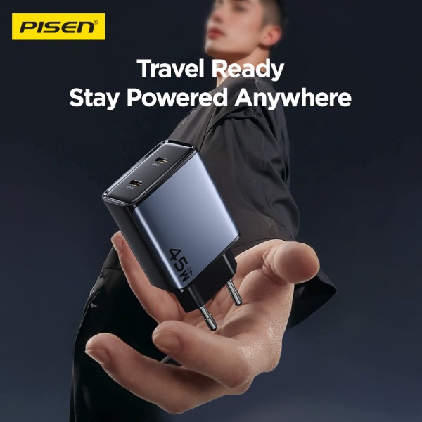 Фото - Мережевий зарядний пристрій Pisen BOLT Utility 45W 2-Port GaN Fast Charger(EU) (TP-C65)