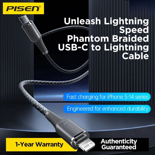Фото - Кабель Pisen NoirSync USB-C TO Lightning 27W Cable Grey (CL-FC16-1000)