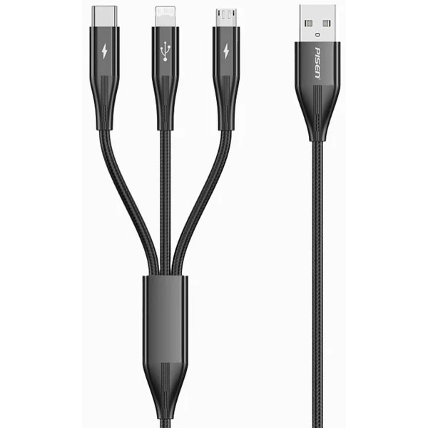 Фото - Кабель Pisen Star Speed 3-in-1 USB to (Lightning/USB-C/Micro)1.2m Black (AP-FC17-1200)