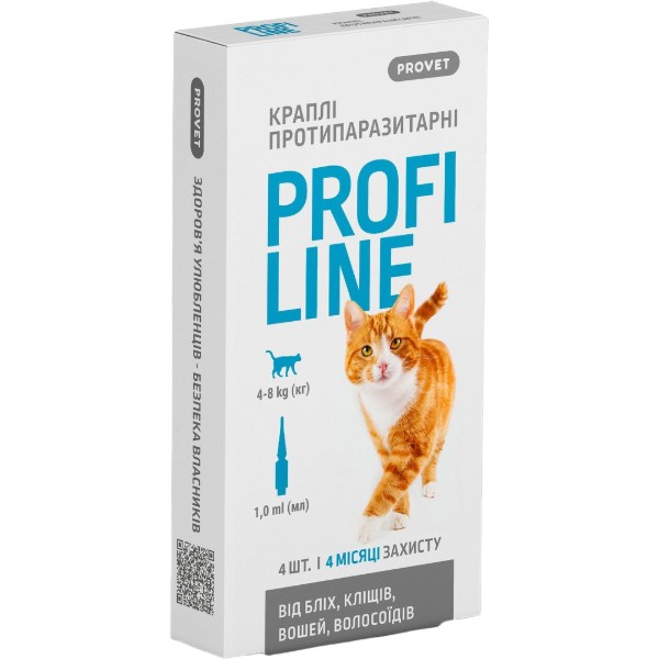 Фото - Краплі для котів ProVET PROFILINE 4-8 кг інсектоакарицид 4 шт. по 1 мл (4823082431106)