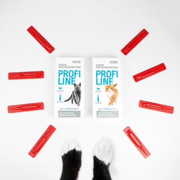 Фото - Краплі для котів ProVET PROFILINE 4-8 кг інсектоакарицид 4 шт. по 1 мл (4823082431106)