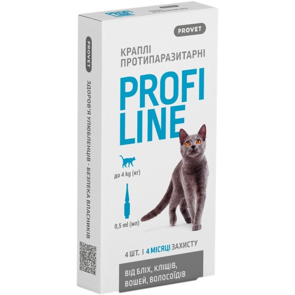 Фото - Краплі для котів ProVET PROFILINE до 4 кг інсектоакарицид 4 шт. по 0.5 мл (4823082431113)