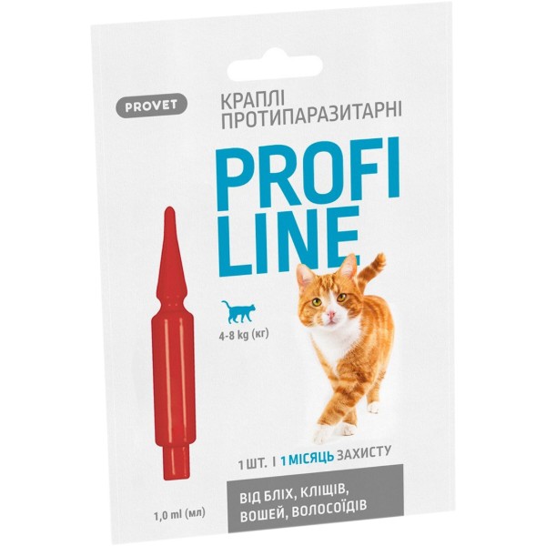 Фото - Краплі для котів ProVET PROFILINE 4-8 кг інсектоакарицид 1 шт. по 1 мл (4823082431120)