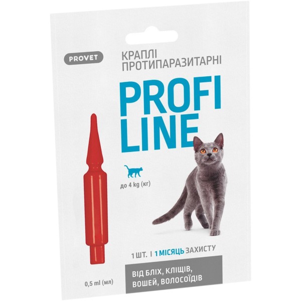 Фото - Краплі для котів ProVET PROFILINE до 4 кг інсектоакарицид 1 шт. по 0.5 мл (4823082431137)