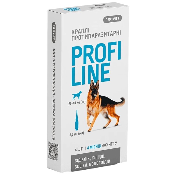 Фото - Капли для собак ProVET PROFILINE 20-40 кг инсектоакарицид 4 шт. по 3 мл (4823082431021)