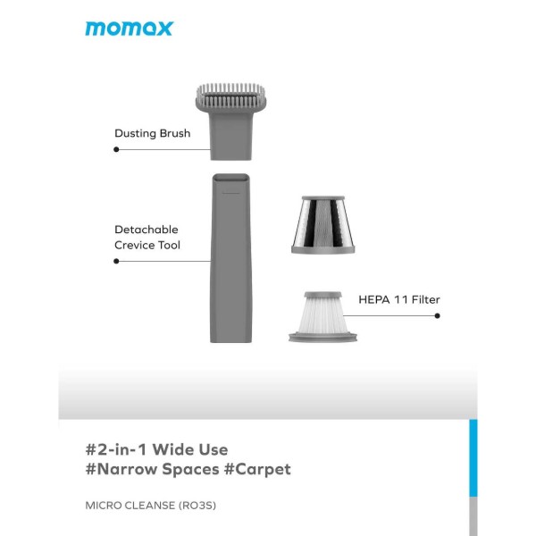 Фото - Пылесос ручной для дома Momax Micro Cleanse RO3E Rose/Grey