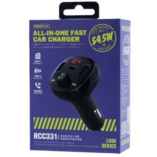 Фото - FM модулятор Remax All-in-One 54.5W PD+QC 2A+1C RCC331 Black (6954851202288)