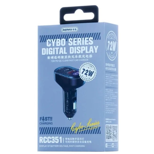 Фото - Автомобильное зарядное устройство Remax Cybo Series 72W PD+QC 1A+2C RCC351 Black (6954851229377)
