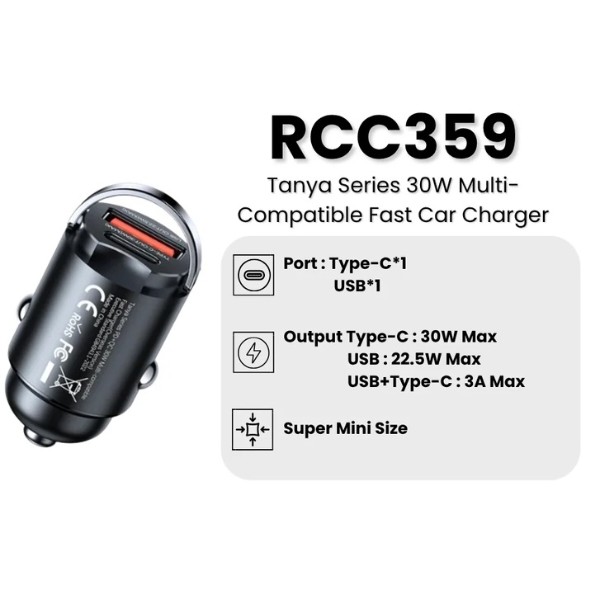 Фото - Автомобильное зарядное устройство Remax PD+QC 30W1A+1C RCC359 Black (6972174151601)