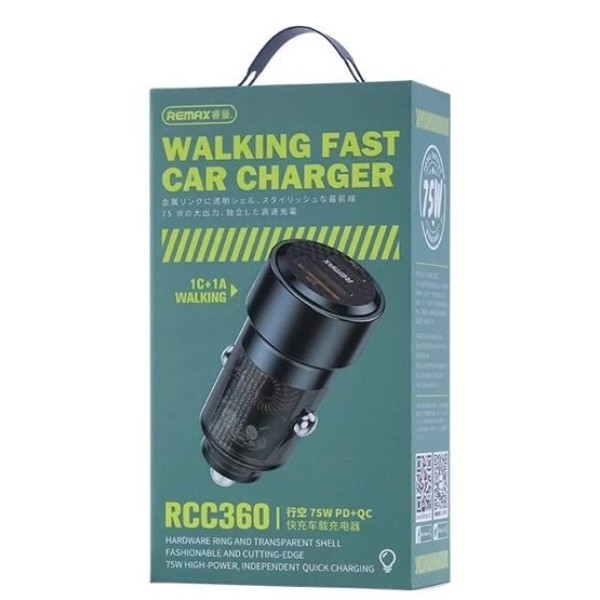 Фото - Автомобильное зарядное устройство Remax Walking Series 75W PD+QC 1C+1A RCC360 Black (6954851209133)