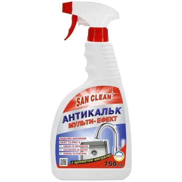 Фото - Средство для мытья в ванной комнате San Clean для удаления извести и ржавчины "Антикальк" с расп. 750 г (4820003546215)