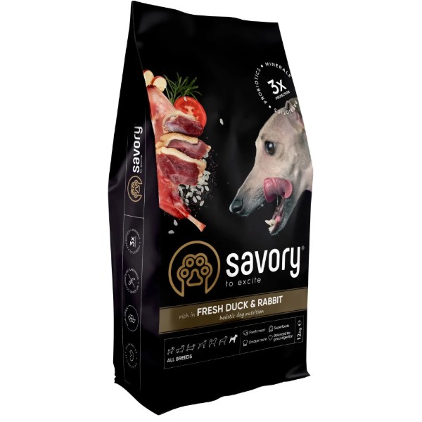 Фото - Сухой корм для собак Savory Adult All Breeds rich in Fresh Duck and Rabbit со свежей уткой и кроликом 12 кг (4820232630181)