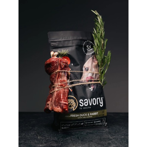 Фото - Сухой корм для собак Savory Adult All Breeds rich in Fresh Duck and Rabbit со свежей уткой и кроликом 1 кг (4820232630167)
