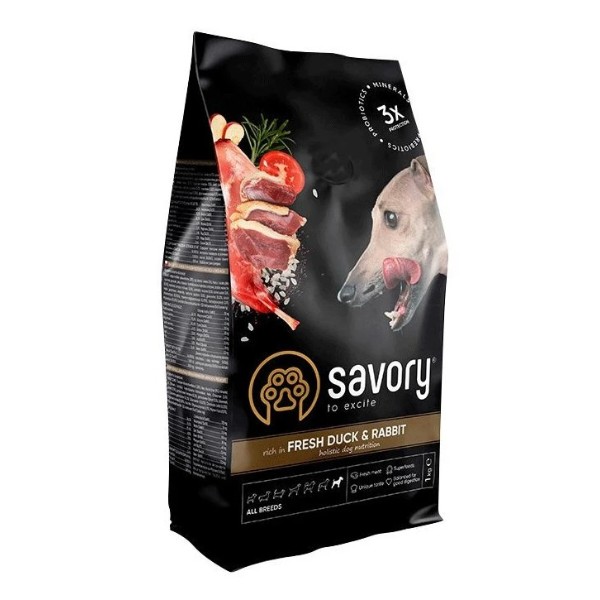 Фото - Сухой корм для собак Savory Adult All Breeds rich in Fresh Duck and Rabbit со свежей уткой и кроликом 1 кг (4820232630167)