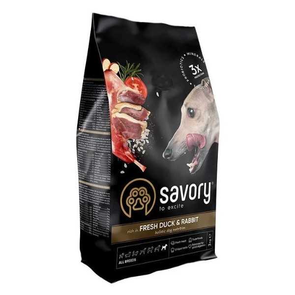Фото - Сухой корм для собак Savory Adult All Breeds rich in Fresh Duck and Rabbit со свежей уткой и кроликом 3 кг (4820232630174)