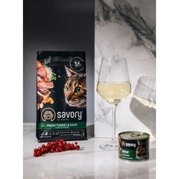 Фото - Сухий корм для котів Savory Adult Cat Gourmand Fresh Turkey and Duck для дорослих зі свіжою індичкою і качкою 400 г (4820232630044)
