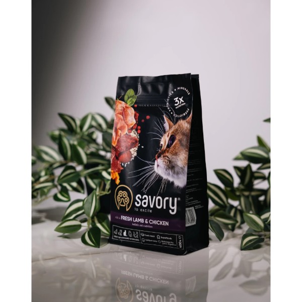 Фото - Сухий корм для котів Savory Adult Cat Steril Fresh Lamb and Chicken для стерилізованих з ягнятиною та куркою 400 г (4820232630105)