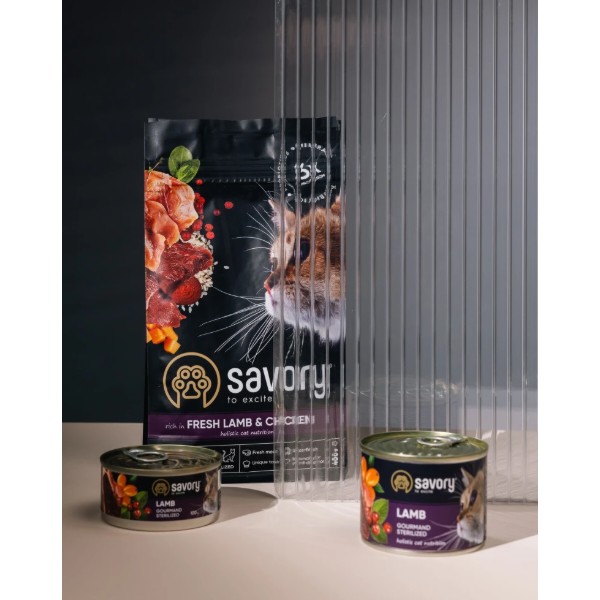 Фото - Сухий корм для котів Savory Adult Cat Steril Fresh Lamb and Chicken для стерилізованих з ягнятиною та куркою 400 г (4820232630105)