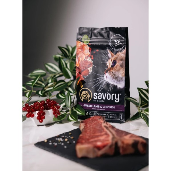 Фото - Сухий корм для котів Savory Adult Cat Steril Fresh Lamb and Chicken для стерилізованих з ягнятиною та куркою 400 г (4820232630105)