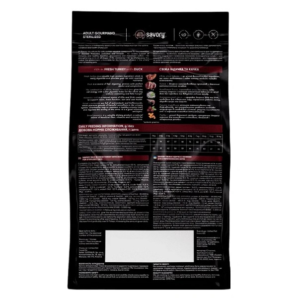 Фото - Сухий корм для котів Savory Adult Cat Steril Fresh Turkey with Duck для стерилізованих з індичкою та качкою 2 кг (4820232631591)
