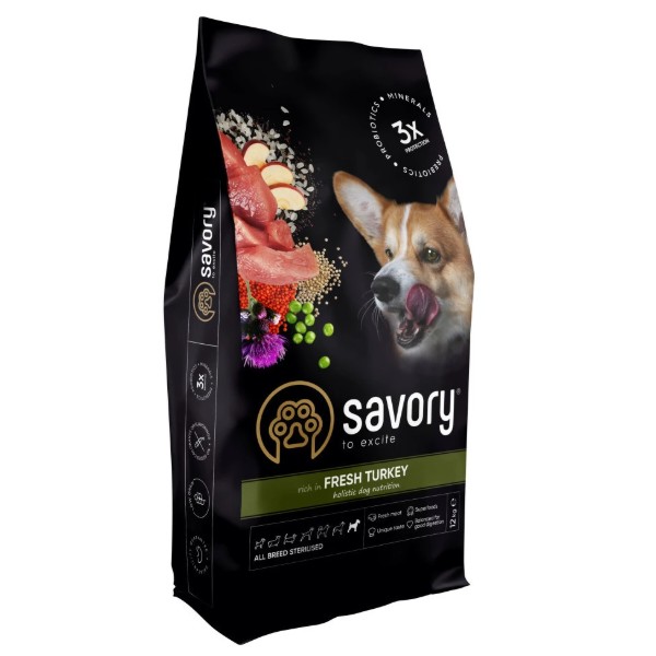 Фото - Сухой корм для собак Savory All Breed Sterilised rich in Fresh Turkey 12 кг (4820232631515)