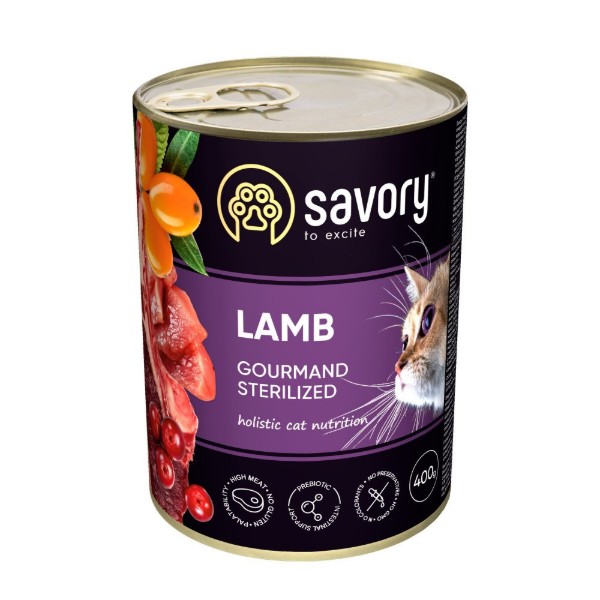 Фото - Влажный корм для кошек Savory Can Adult Sterilised с ягненком 400 г (4820232630730)