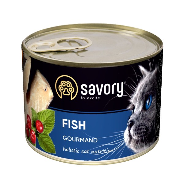 Фото - Вологий корм для котів Savory Cat Can Adult Fish для вибагливих з рибою 200 г (4820232630648)