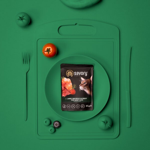 Фото - Набір вологого корму для котів Savory Cat Pouch for Adult with Lamb and beetroot in Gravy 85 г, 18+4 шт. (2700000029367)