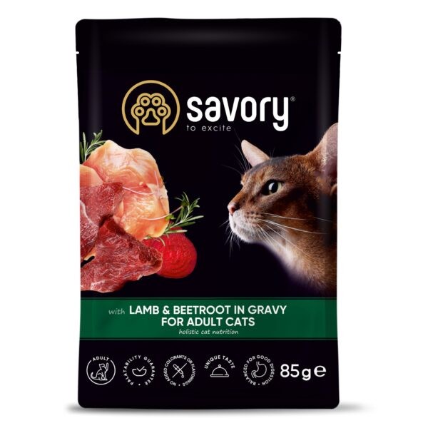 Фото - Набір вологого корму для котів Savory Cat Pouch for Adult with Lamb and beetroot in Gravy 85 г, 18+4 шт. (2700000029367)