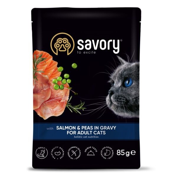 Фото - Набор влажного корма для кошек Savory Cat Pouch for Adult with Salmon and Peas in Gravy  85 г, 18+4 шт. (2700000029350)