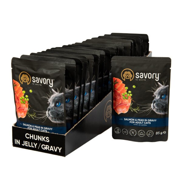 Фото - Набор влажного корма для кошек Savory Cat Pouch for Adult with Salmon and Peas in Gravy  85 г, 18+4 шт. (2700000029350)