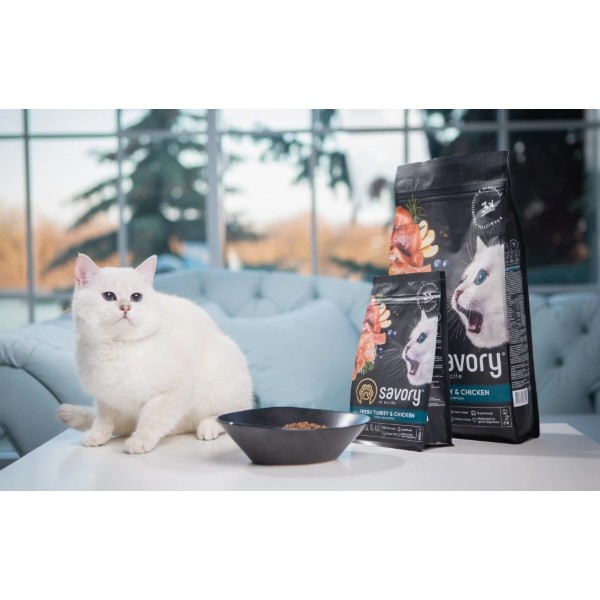 Фото - Сухой корм для кошек Savory Kitten rich in Fresh Turkey and Chicken для котят всех пород со свежей индейкой и курицей 2 кг (4820232630143)