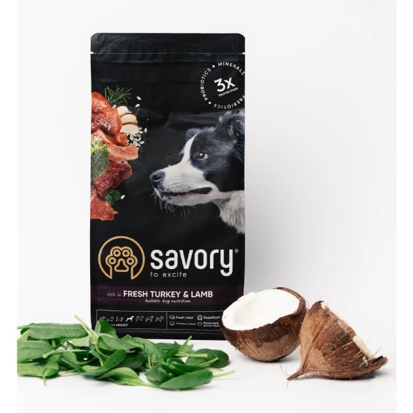 Фото - Сухой корм для собак Savory Medium Breed rich in Fresh Turkey and Lamb средних пород от 10 до 25 кг со свежим ягненком и индейкой 3 (4820232630266)