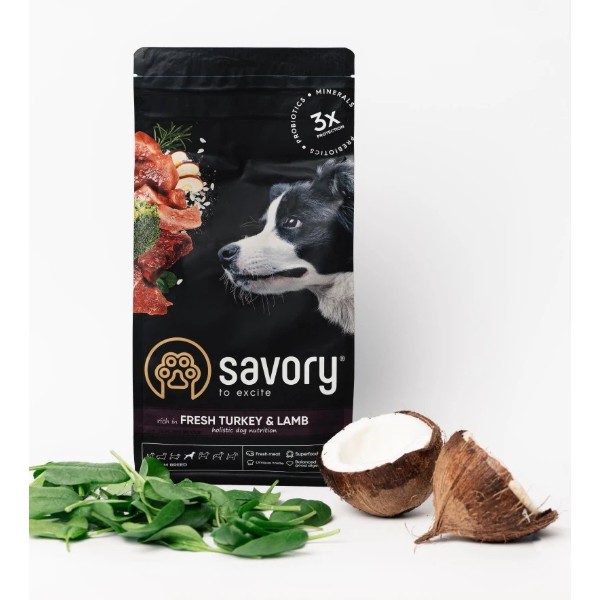Фото - Сухой корм для собак Savory Medium Breed rich in Fresh Turkey and Lamb средних пород от 10 до 25 кг со свежим ягненком и индейкой 1 (4820232630259)
