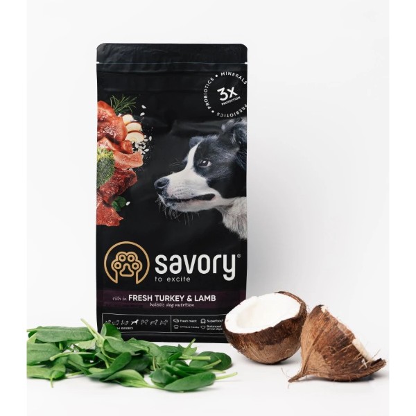 Фото - Сухой корм для собак Savory Medium Breed rich in Fresh Turkey and Lamb средних пород от 10 до 25 кг со свежим ягненком и индейкой 1 (4820232630273)