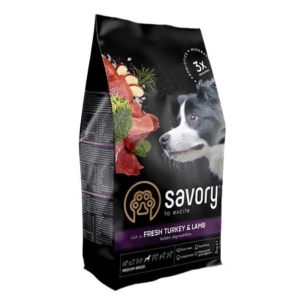Фото - Сухой корм для собак Savory Medium Breed rich in Fresh Turkey and Lamb средних пород от 10 до 25 кг со свежим ягненком и индейкой 3 (4820232630266)