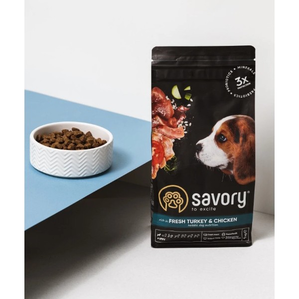 Фото - Сухой корм для собак Savory Puppy rich in Fresh Turkey and Chicken для щенков 1 кг (4820232630280)
