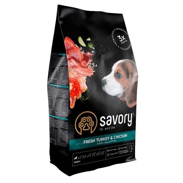 Фото - Сухой корм для собак Savory Puppy rich in Fresh Turkey and Chicken для щенков 1 кг (4820232630280)