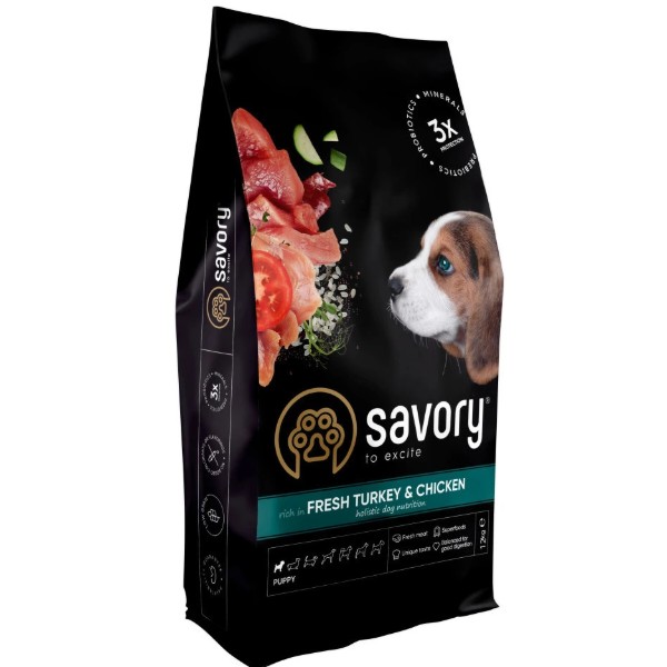 Фото - Сухой корм для собак Savory Puppy rich in Fresh Turkey and Chicken для щенков 12 кг (4820232630303)