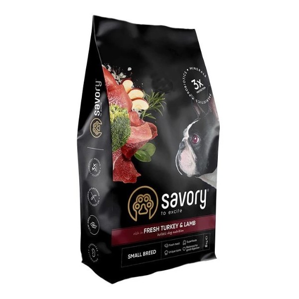 Фото - Сухой корм для собак Savory Small Breed rich in Fresh Turkey and Lamb малых пород до 10 кг со свежим ягненком и индейкой 8 кг (4820232630365)