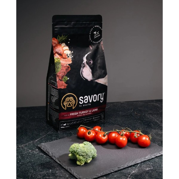Фото - Сухой корм для собак Savory Small Breed rich in Fresh Turkey and Lamb со свежим ягненком и индейкой 1 кг (4820232630341)