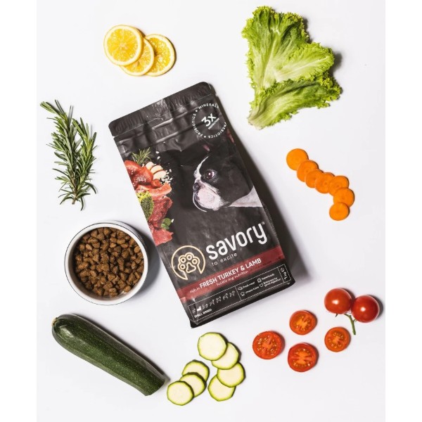 Фото - Сухой корм для собак Savory Small Breed rich in Fresh Turkey and Lamb малых пород до 10 кг со свежим ягненком и индейкой 3 кг (4820232630358)