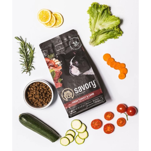 Фото - Сухой корм для собак Savory Small Breed rich in Fresh Turkey and Lamb малых пород до 10 кг со свежим ягненком и индейкой 8 кг (4820232630365)