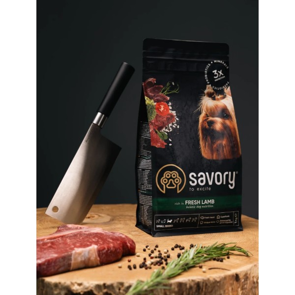 Фото - Сухой корм для собак Savory Small Breeds rich in Fresh Lamb привередливых малых пород до 10 кг со свежим ягненком 1 кг (4820232630310)