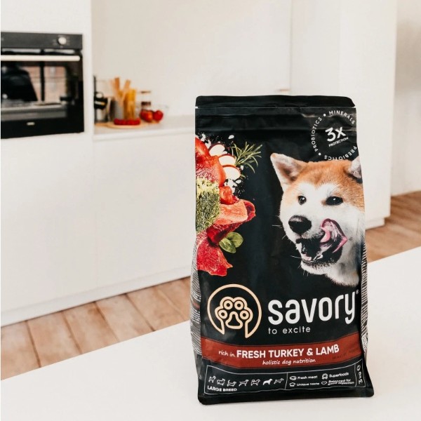 Фото - Сухой корм Savory для собак крупных пород со свежим мясом индейки и ягненка 3 кг (4820232630235)