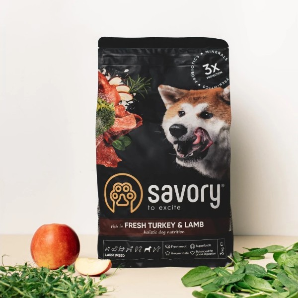 Фото - Сухой корм Savory для собак крупных пород со свежим мясом индейки и ягненка 3 кг (4820232630235)